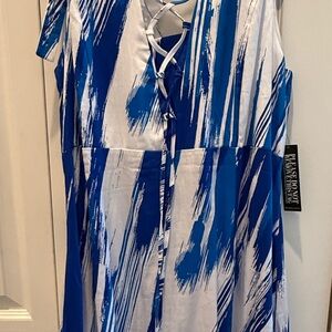 New York & Company Blue and White Patterned Dress
